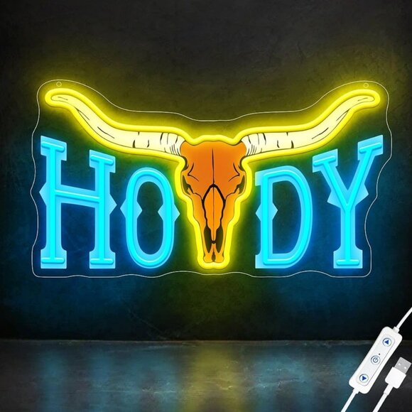 HOWDY TEXAS LONGHORN NEON LED SIGN - Picture 1 of 4